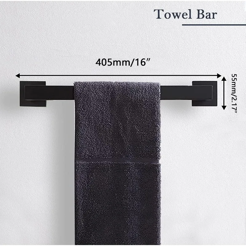 5-Pieces Matte Black Bathroom Hardware Accessories Set, SUS304 Stainless Steel Bath Towel Bar Set, Towel Racks for Bathroom