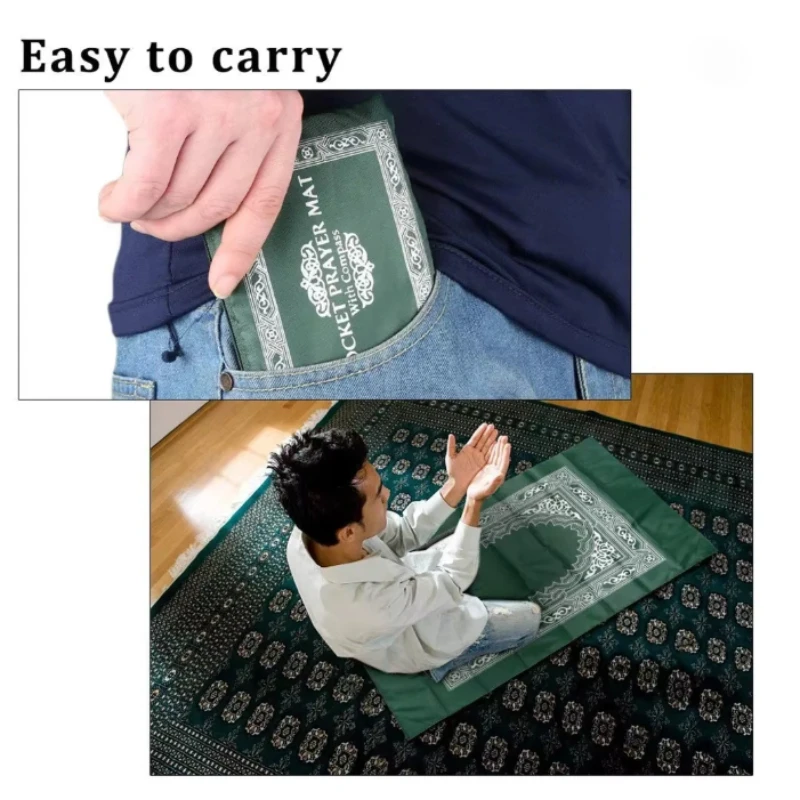 Portable Prayer Pocket Prayer Rug Islamic Gift Muslim Waterproof Praying Rug with Compass Travel Praying Blanket 100*60cm