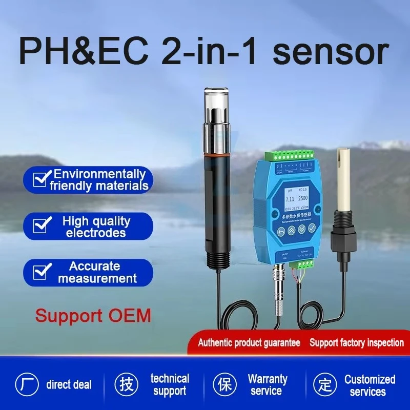 RS485 2 in 1 Industrial Submersible Integrated PH EC Conductivity Meter Multiparameter Water Quality Sensor