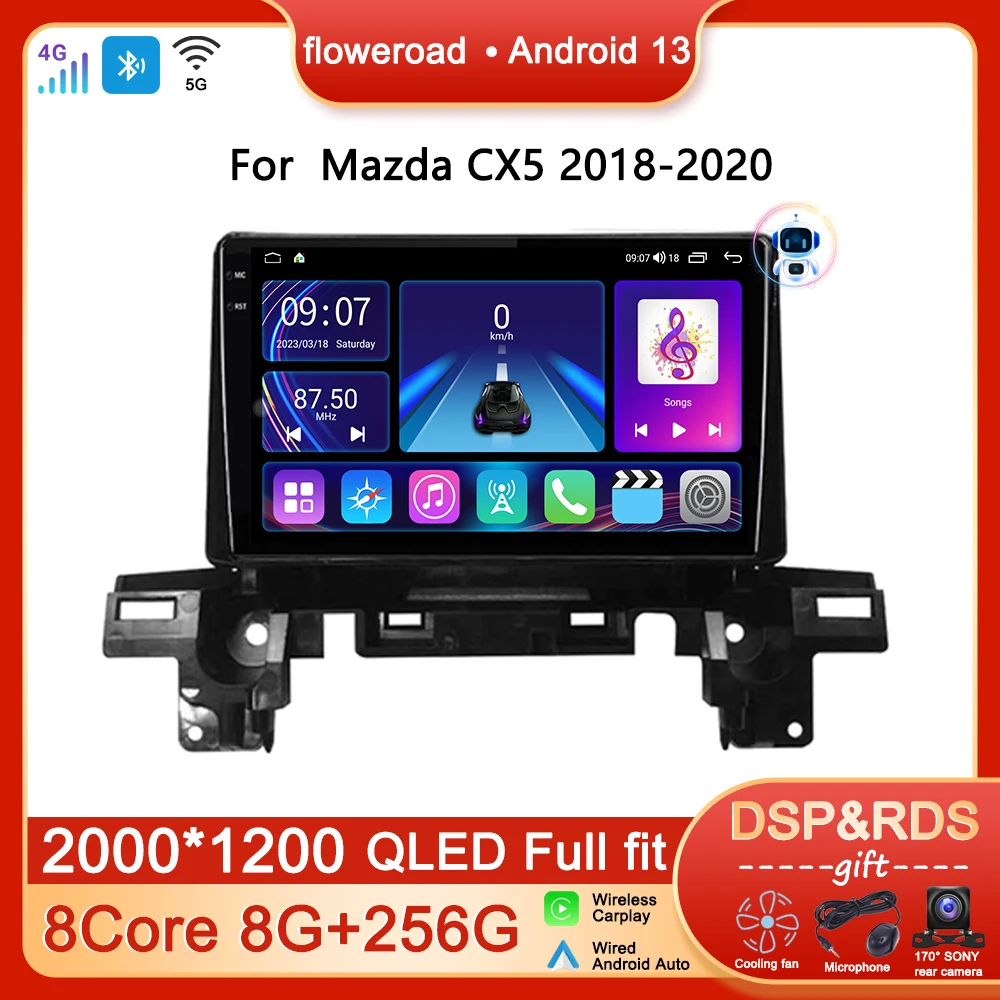 

8G+256G Build-in Carplay Android For Mazda CX5 2017-2020 Car Radio Multimedia Player Navigation GPS 2DIN QLED 4G LTE 5G WIFI DSP