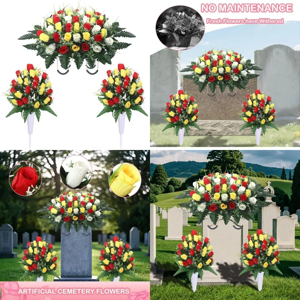 زهور المقبرة الاصطناعية مع مزهرية وباقات للقبور التذكاري وأحجار القبور #1