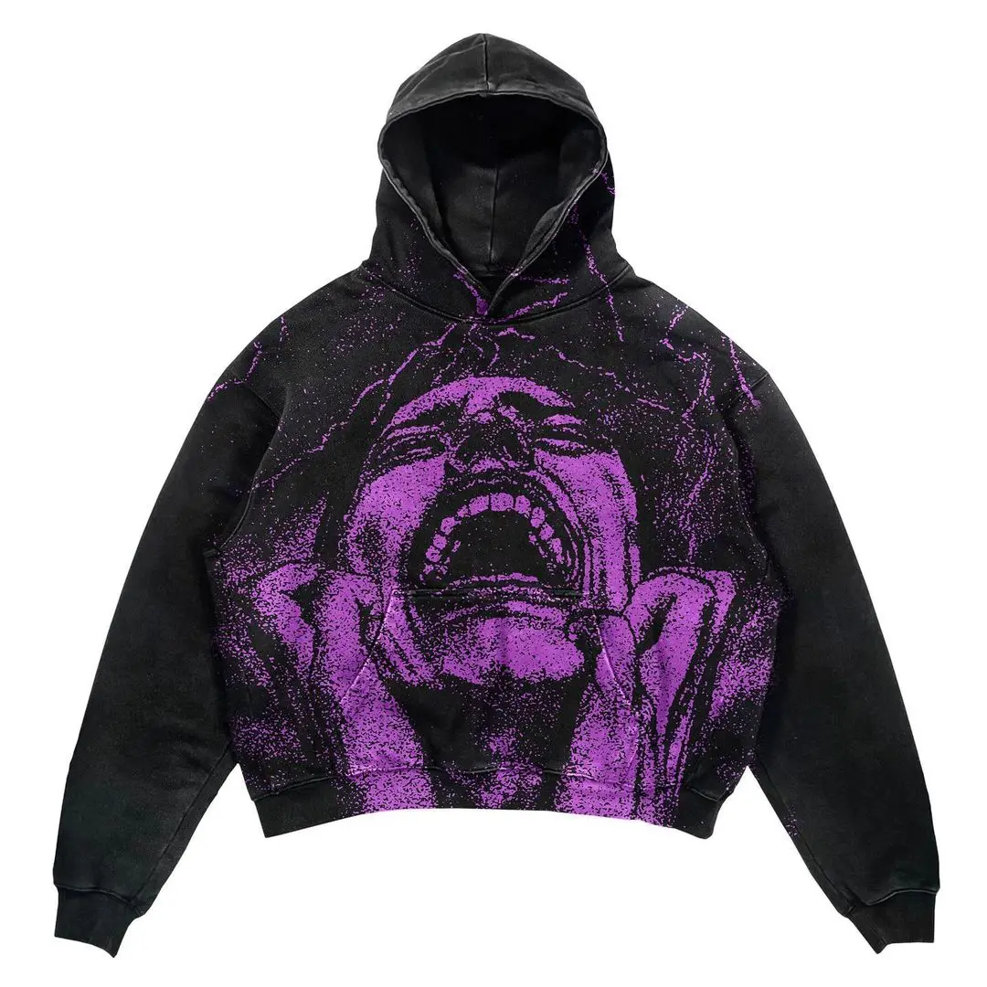 New Street Gothic Casual Letter Blast Print Pattern Men Clothing Fashion Hoodie Harajuku Retro Y2K Hoodie Sweatshirt