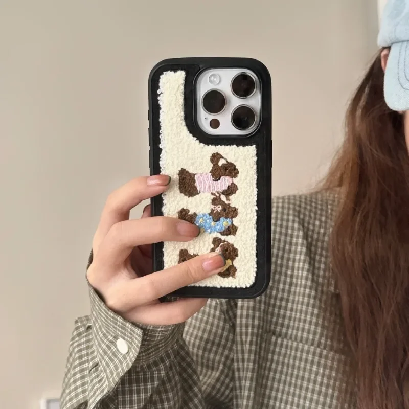 New Phone Case Suitable for iPhone 16 Pro Max Leopard Print 15 Pro Zebra Print 14 Plush Embroidery 13 All-round Protective Cover