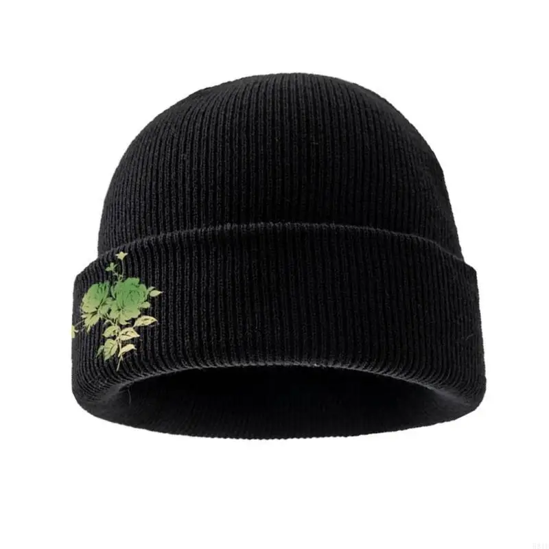 

581F 2023 Beanie Hat Baby Hat Flower Print Knitted Bonnet Fashion Winter Warm Hat