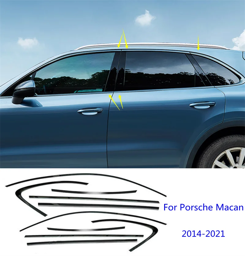 Car Accessories Decorate 2014-2022 Fit For Porsche Macan Steel Side Window Frame Strip cover Trim Black Titanium Sealing strip