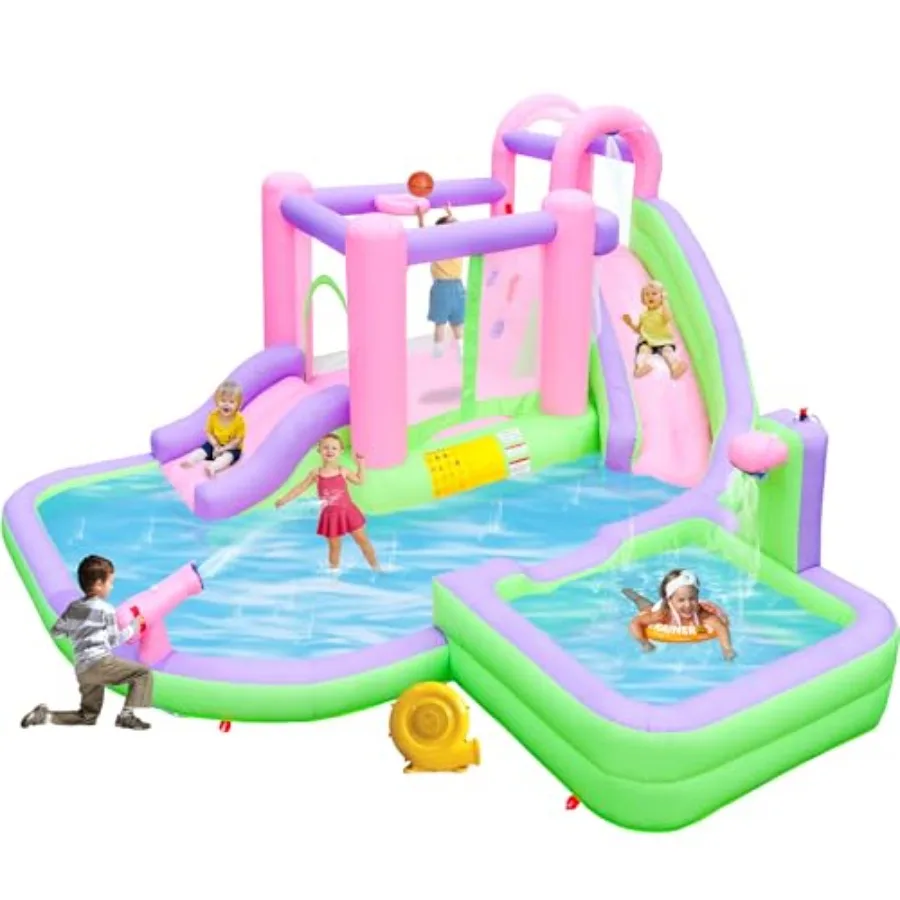 

Backyard summer inflatable water slide bounce house with blower for 5 kids PVC material blue and yellow splash pools water cann