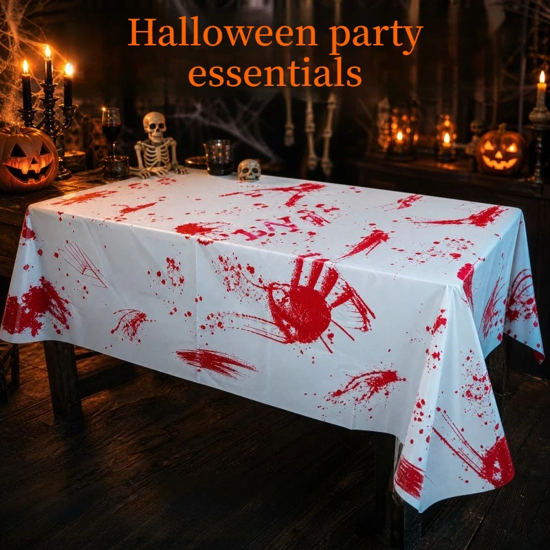 1-10PCS Scary Bloody Hand Print Plastic Tablecloth Disposable Waterproof Oilproof Table Cover for Halloween Party Theme Decor