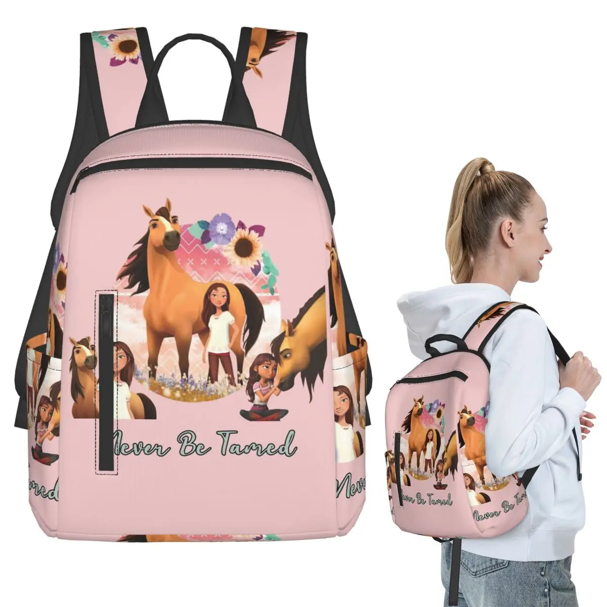 

Never Be Tamed Spirit Riding Free Backpack Student BookBag Children School Bag Computer Shoulder Bags Boys Girls