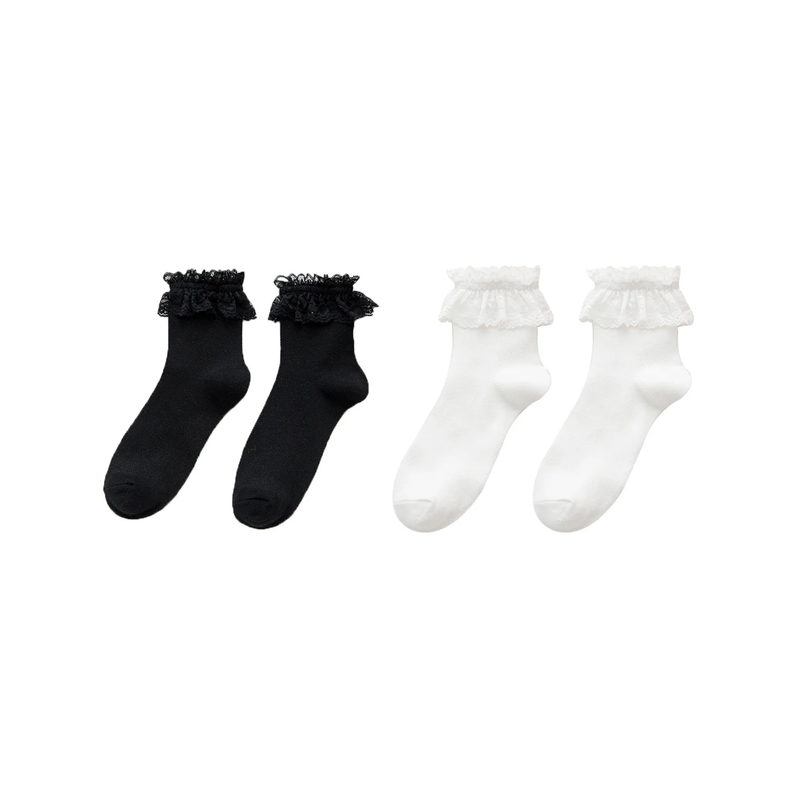 

Black and white two-color lace socks combination
