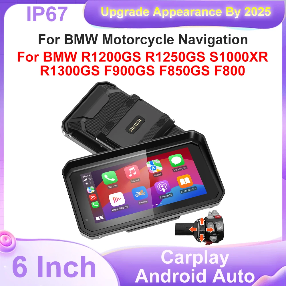 6 inch Wireless CarPlay Moto Android Auto Portable Digital Motorcycle Dashboard GPS Navigation For BMW R1200GS R1250GS R1300GS