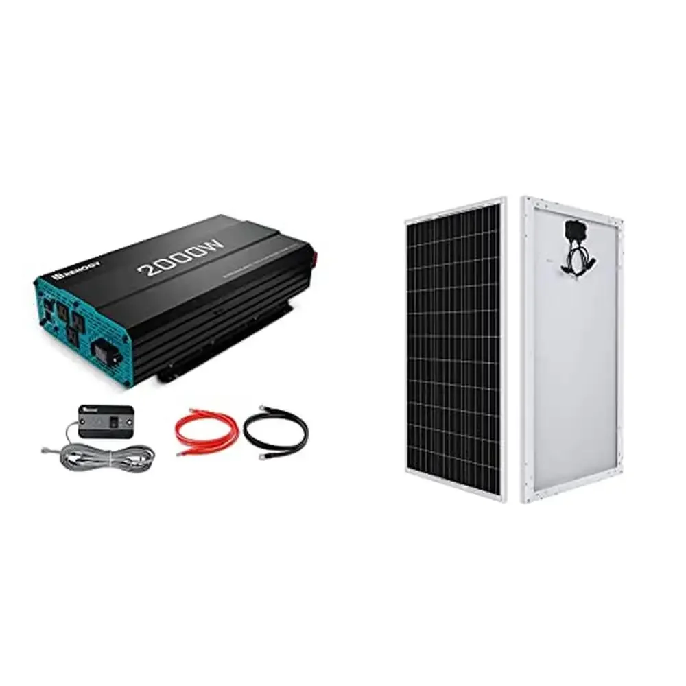 2000W Pure Sine Wave Inverter 100W Solar Panel Kit High-Efficiency Module RV Boat Workshop USB Port 3 AC Outlets 12V DC to 120V