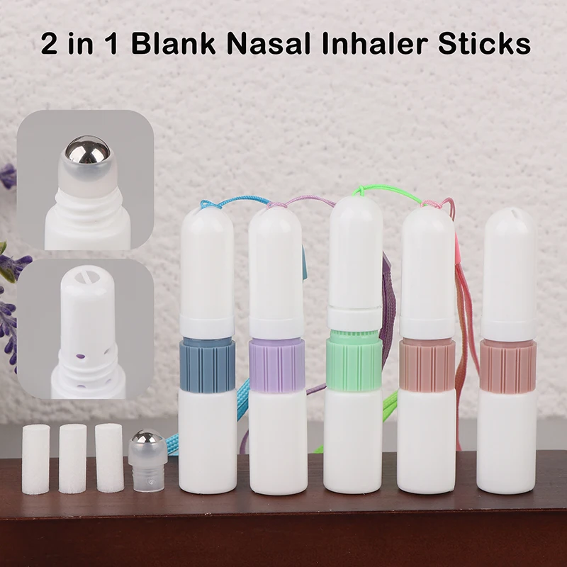 2-in-1 Blank Nasal Inhaler Sticks with Lanyard Essential Oil Aroma Diffuser Empty Aromatherapy Inhalers Tubes for Personal Use view 2