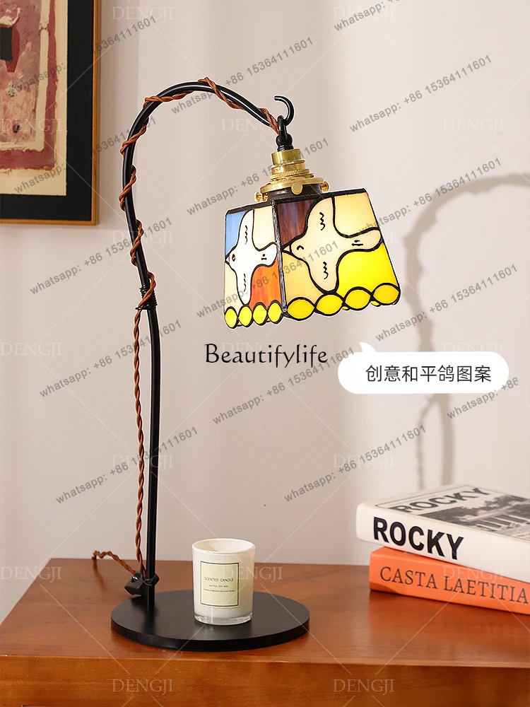 yj7 Bedroom Bedside Middle-Ancient Glass Art Light Luxury High-Grade Atmosphere Decoration Luminous
