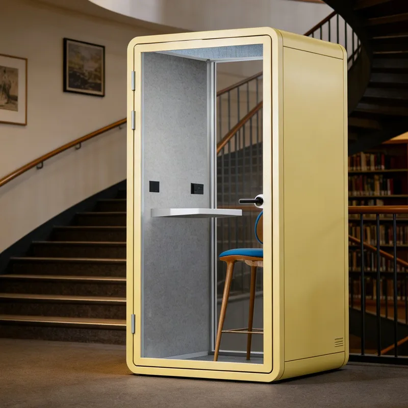 Modern Steel Frame Soundproof Phone Booth Single-Person Private Call Booth Home Office School Modular Adjustable Small Recording