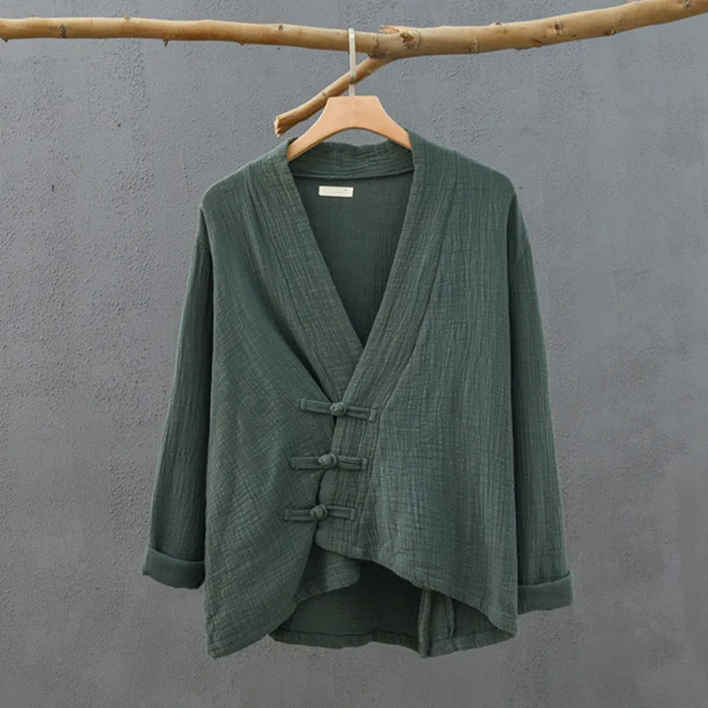 Spring cotton linen Cardigans Women Solid fashion vintage Chinese style Irregular button Coat Oversize Jacket tops ropa de mujer