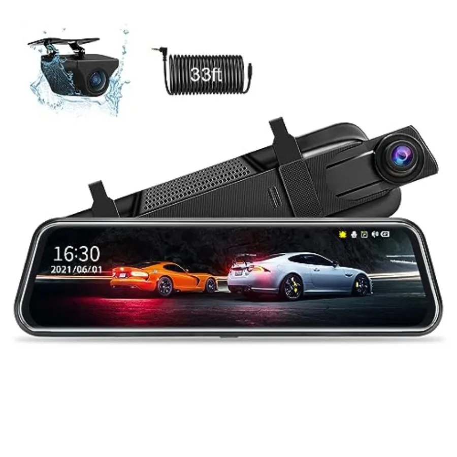 

Upgraded 10'' Rear View Mirror Camera Mirror Dash Cam Front and Rear 1080P Backup Camera Full Touch Screen w Loop Recording G-S