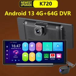 10.26 Inch Car DVR K720 K700 Carplay Auto 4G GPS Navigation Dashboard FHD Dual Lens Android 13 Rearview Mirror Recorder Dashcam
