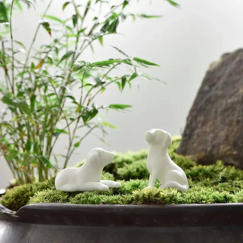 Mini Ceramic Dog Statue Home Desktop Micro Landscape Decorative Crafts Ornaments Zen Teaware Accessories Handmade Tea Pets