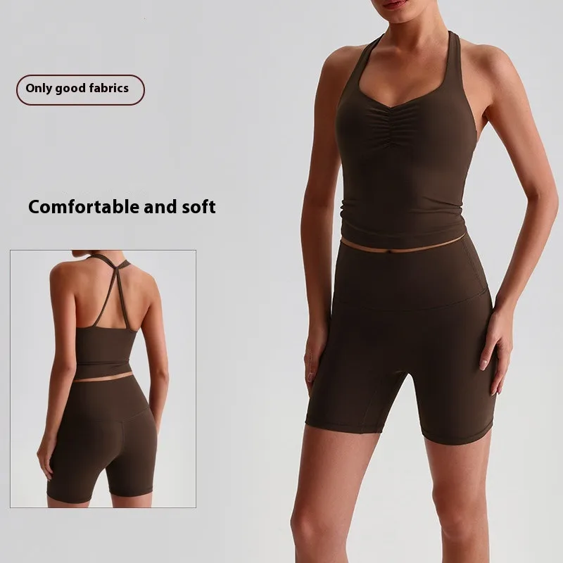 SHINBENE Hi Cloud Women Plus Size Solid 2-Piece Gym Fitness Set Scrunch Bra & Biker Shorts Workout Yoga Outfit