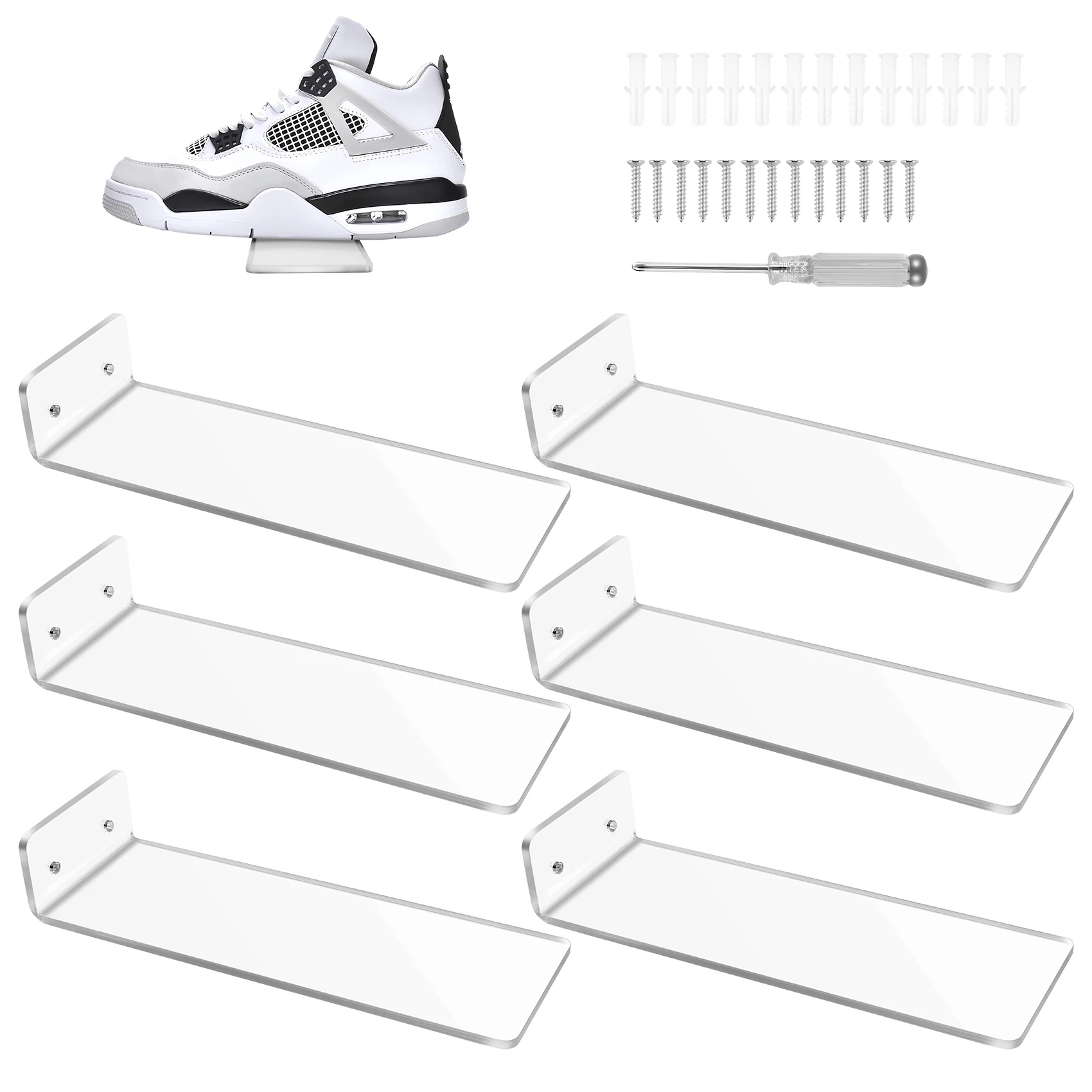 THIVN-6 Pack Acrylic Floating Sneaker Shelves Clear Shoe Display Stand Room Decor For Display Collectible Shoe&Sneaker