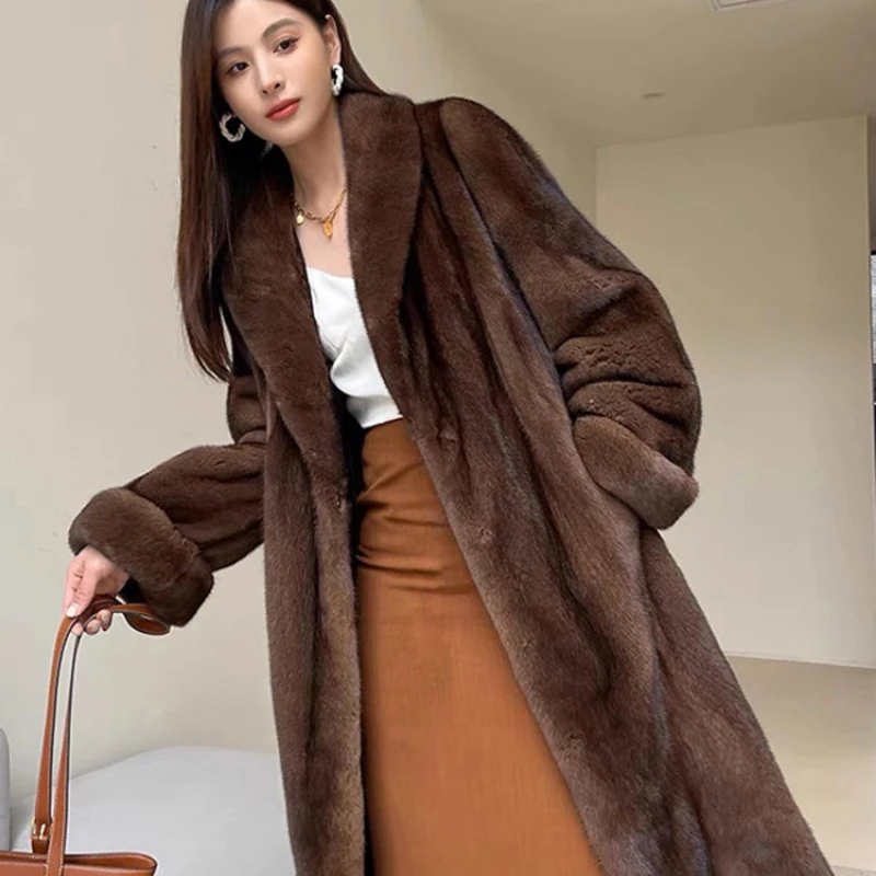 Winter Thick Warm Long Faux Fur Coat Women Long Sleeve Plus Size Luxury High Quality Fur Coat Lapel Tops Loose Winter Jacket