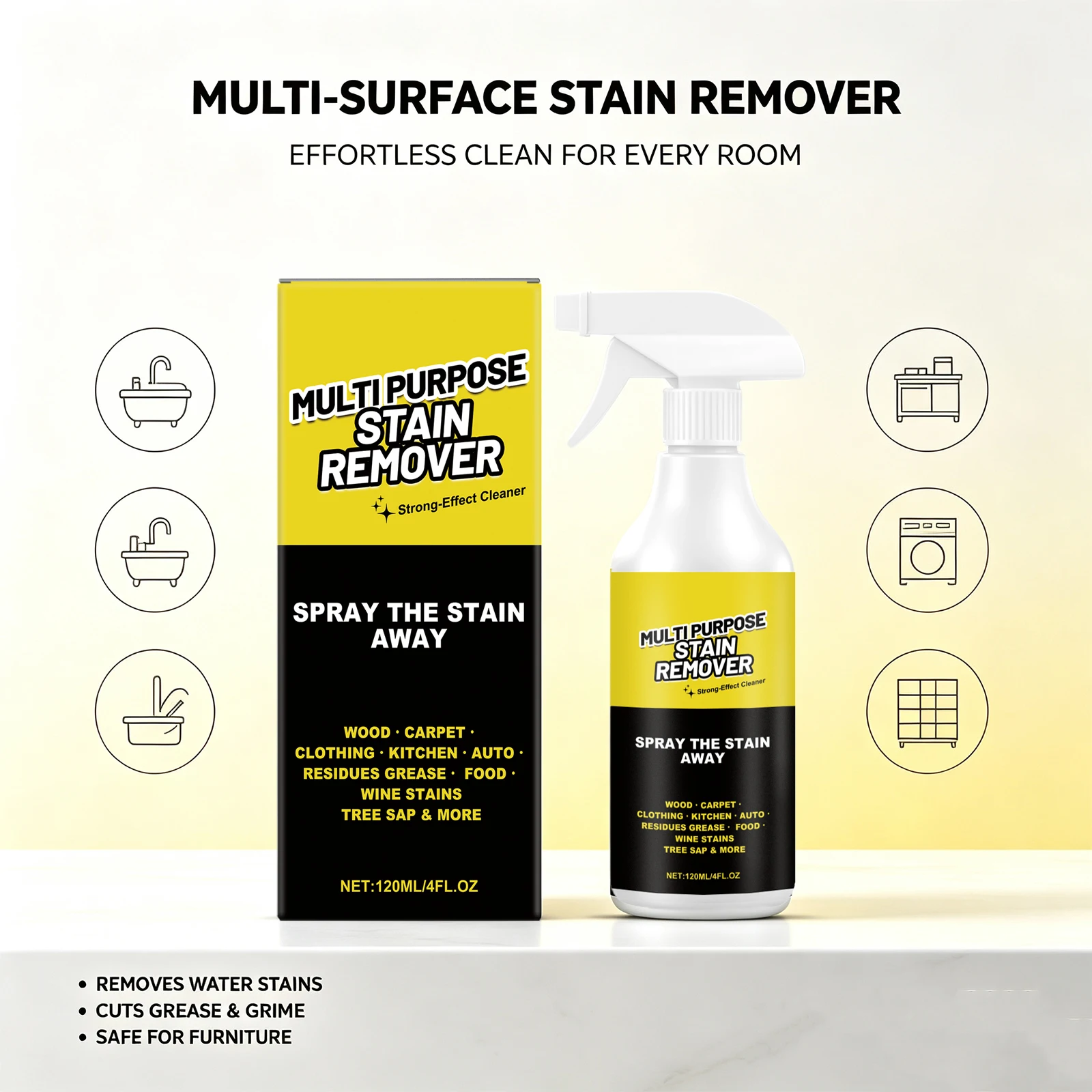 Multi‑purpose Stain Remover Spray Dissolves Cleans Water Stains Dirt Heavy Duty All Purpose Stain Cleaner for Bathroom Kitchen