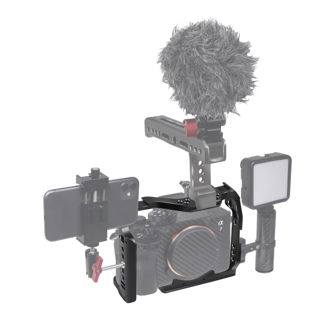 A7M4 A7R4 Kamera Vollkäfig Rig Griff Griff Arca-stil Kalten Schuh Halterung ARRI Ortung für Sony Alpha 7S III IV A7M3 A73 A7R3 A7S3 – Detail 15