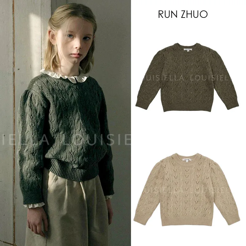 

Children's Sweater 2025 Autumn/Winter New Style Solid Color Round Neck Fashion Girls' Knitted Hoodie Pure Cotton Warm Sweater