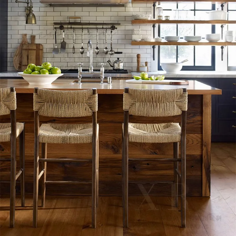 Medieval style solid wood dining chairs, home bar chairs, hotel B&B, bar chairs, integrated kitchen, leisure high stools