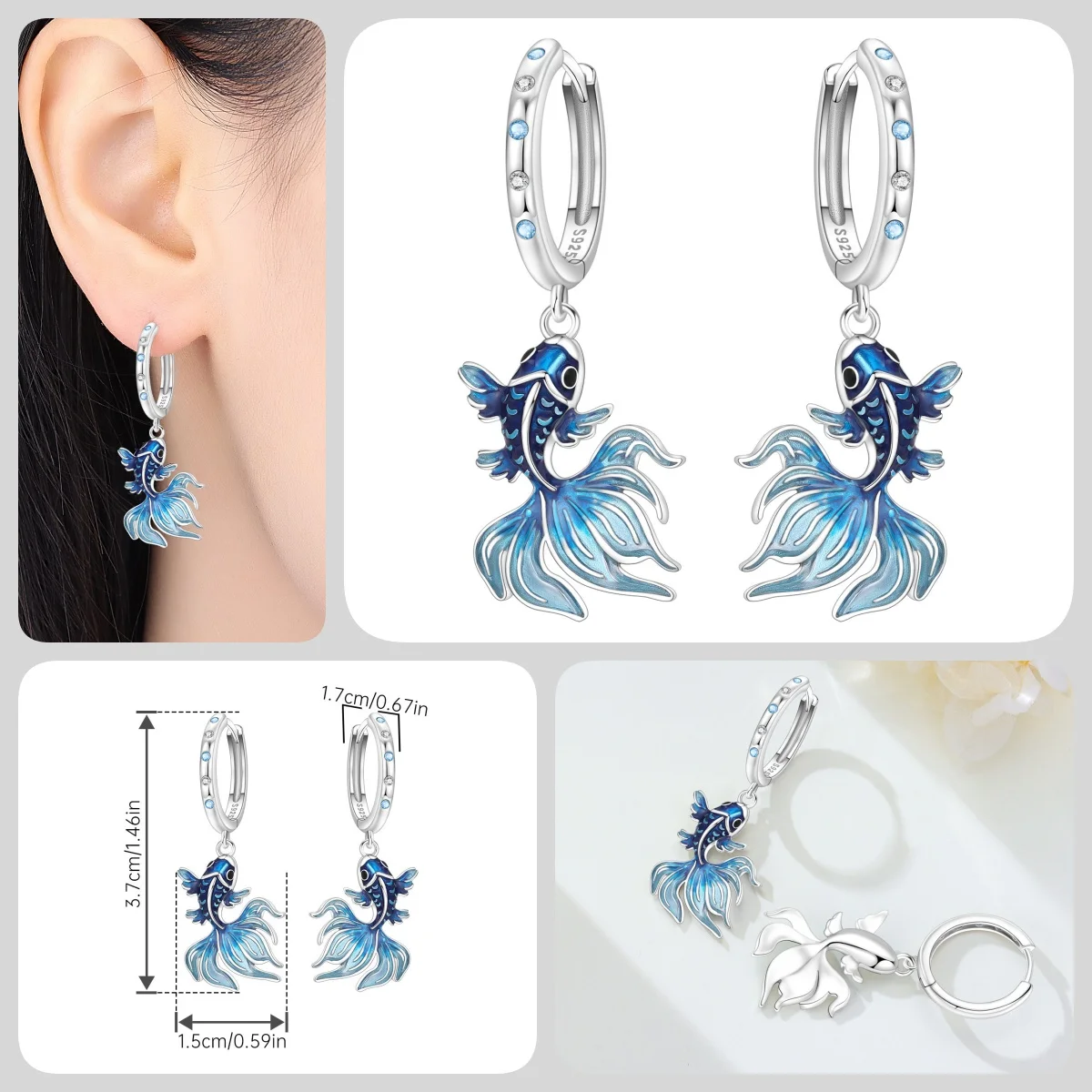 Orstarry S925 Sterling Silber Schmetterling-Blumen-Ohrringe und Halsketten-Set, Exquisites Herz-Hänge-Schmuckset für Damen, Party-Geschenk – Detail 32