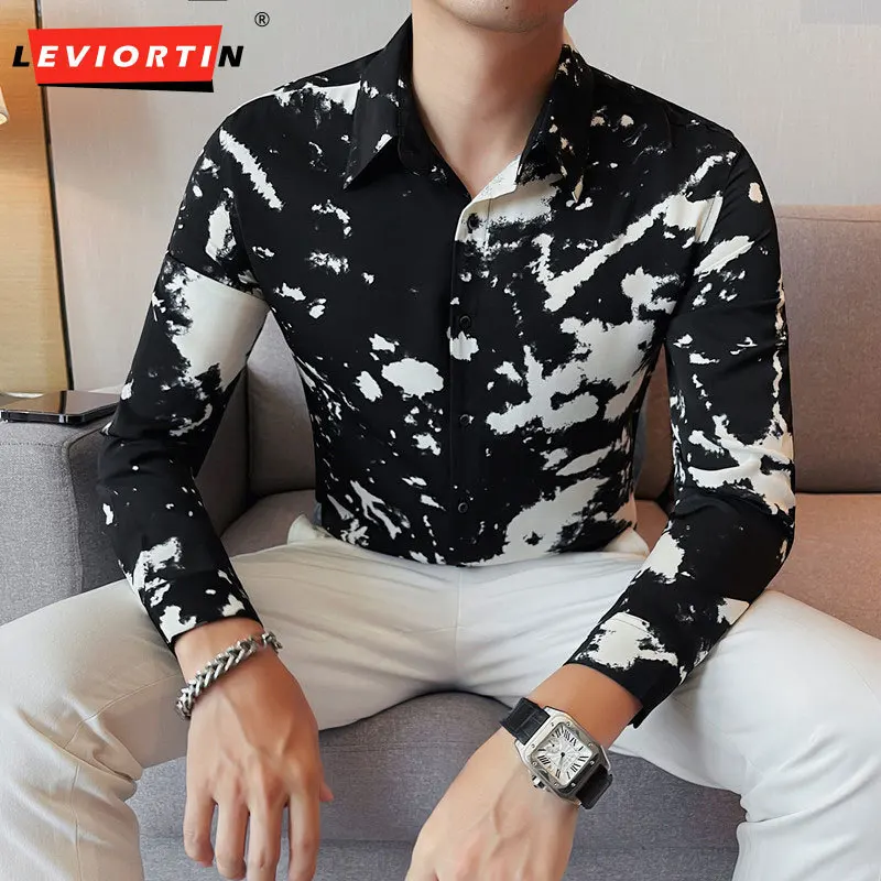 

2023 Spring and Autumn New Korean Version Slim Fit Men's Shirt Brand New Long Sleeve Printed Handsome Slim Fit Shirt S-4XL