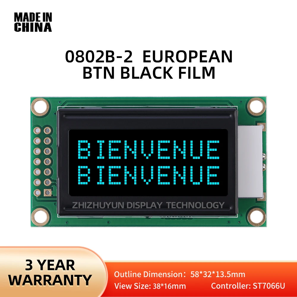 0802b-2 europäisches zeichen lcd bildschirm btn schwarzer film eisblau display lcd bildschirm lcd anzeige modul 14pin