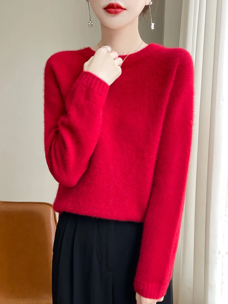New Women's Top Merino Wool Crew Neck Knit Sweater Solid Color Soft Long-Sleeve Pullover Warm Knit Pullover 5