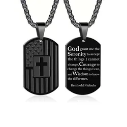304L Stainless Steel USA Flag Pendant Necklace Men Bible Verse Cross Necklace for Men Women Jewelry Spiritual Necklace