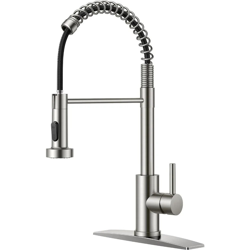 

Stainless Steel Pull-Down Spray Kitchen Faucet with Brushed Nickel Finish for Commercial Use