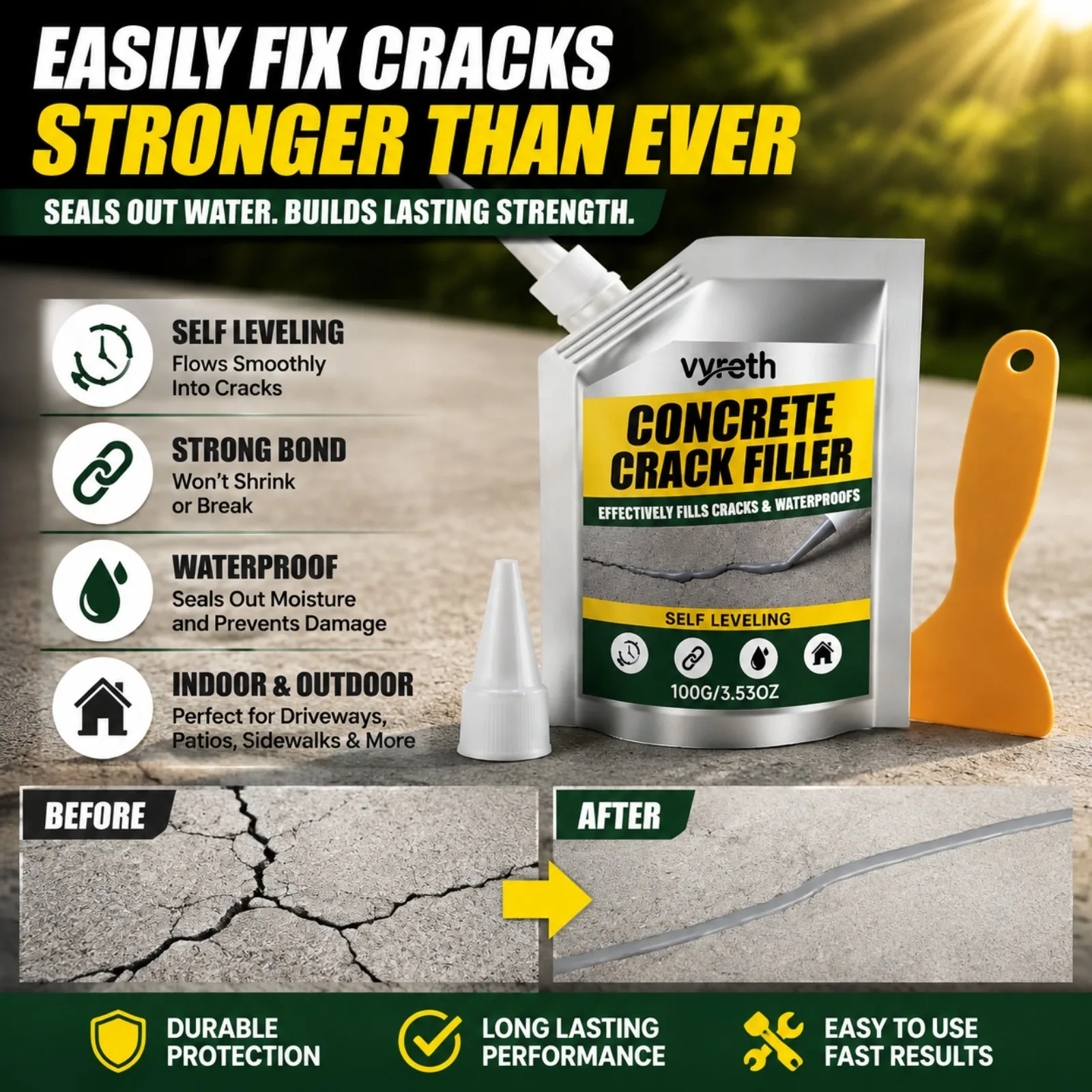 Concrete Crack Filler Waterproof Sealant Self Leveling Repair Paste Wall Floor Cement Tile Wood With Scraper Diy Kit