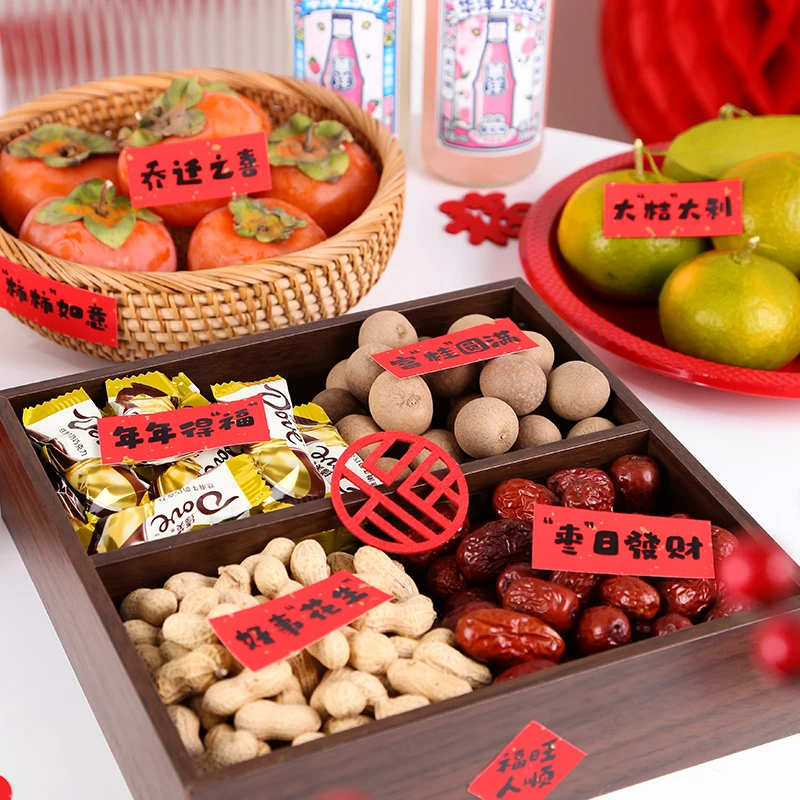 

New Year's Greetings with Auspicious Words for Housewarming, Stickers With Fruit and Dried Fruit Decorations, Lucky Stickers