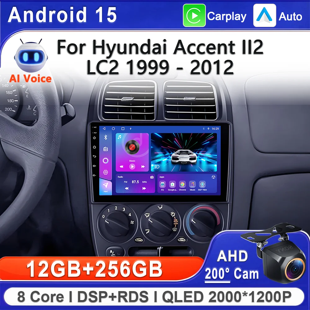 Android 15 2K Incell Screen Multimedia For Hyundai Accent II 2 LC2 1999 - 2012 High-performance CPU GPS Navigation Touch Screen