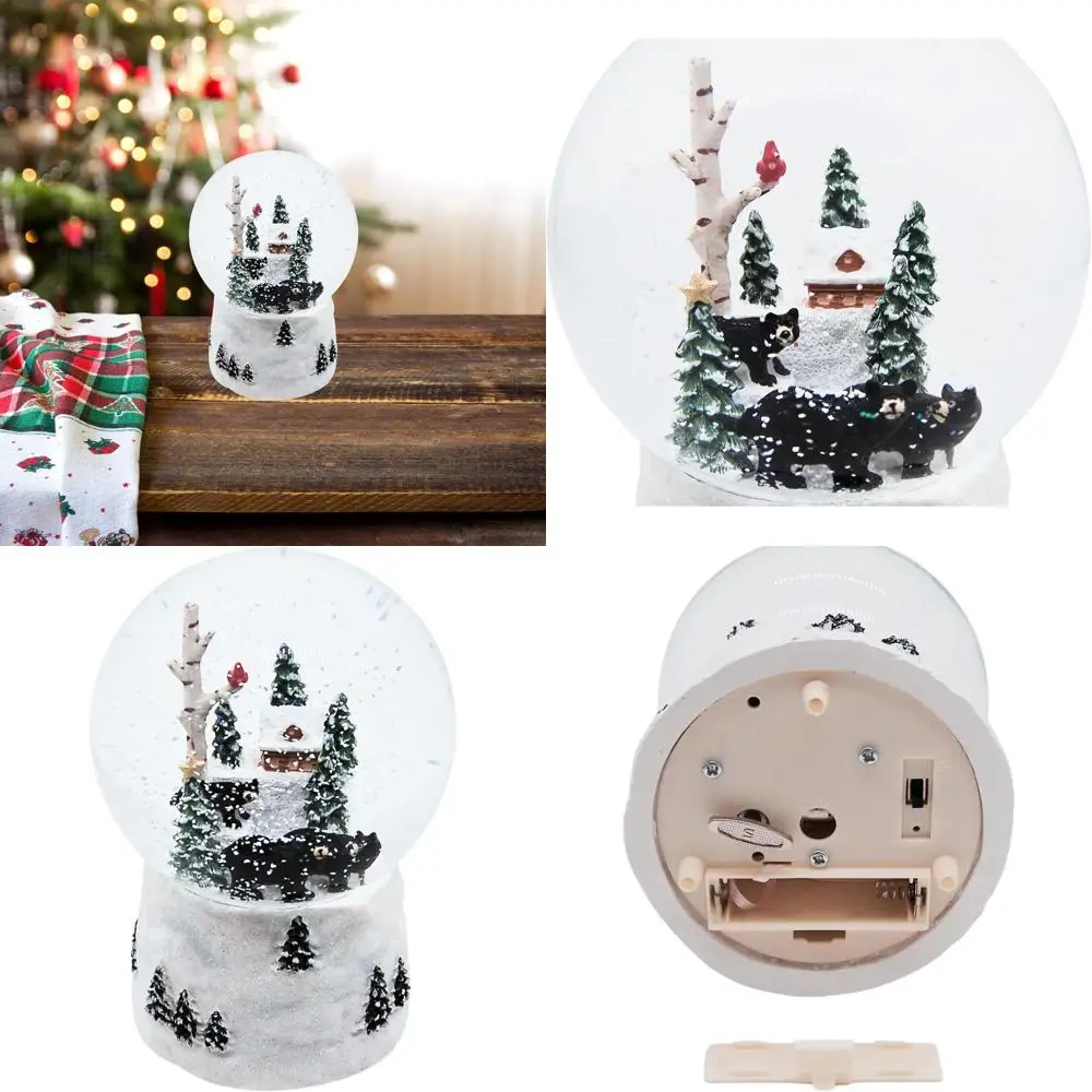 

Black Bear Family Snow Globe with Cabin, 6.75 Christmas Decoration, Festive Holiday Accent