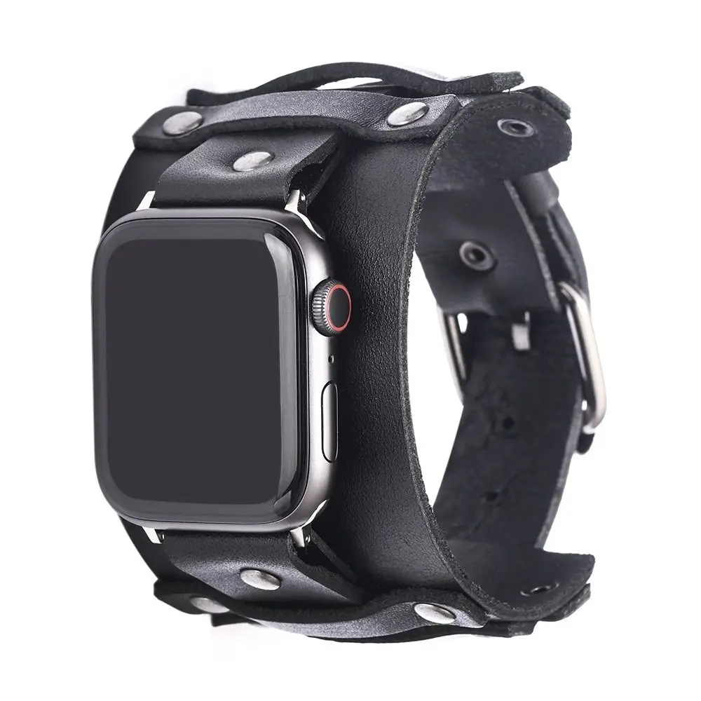 Punk Leather Band Strap for Apple Watch 7 6 5 4 3 SE iWatch 38 40 41 45 42 44mm Smartwatch Accessories