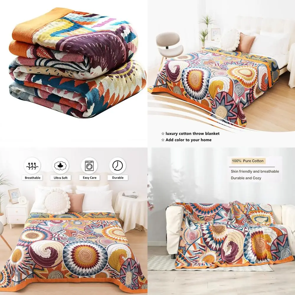 

Одеяло в стиле бохо, 100% органический муслин, хлопок, приятный для кожи, дышащий, ультрамягкий, одеяло для кровати - всесезонный богемный декор L