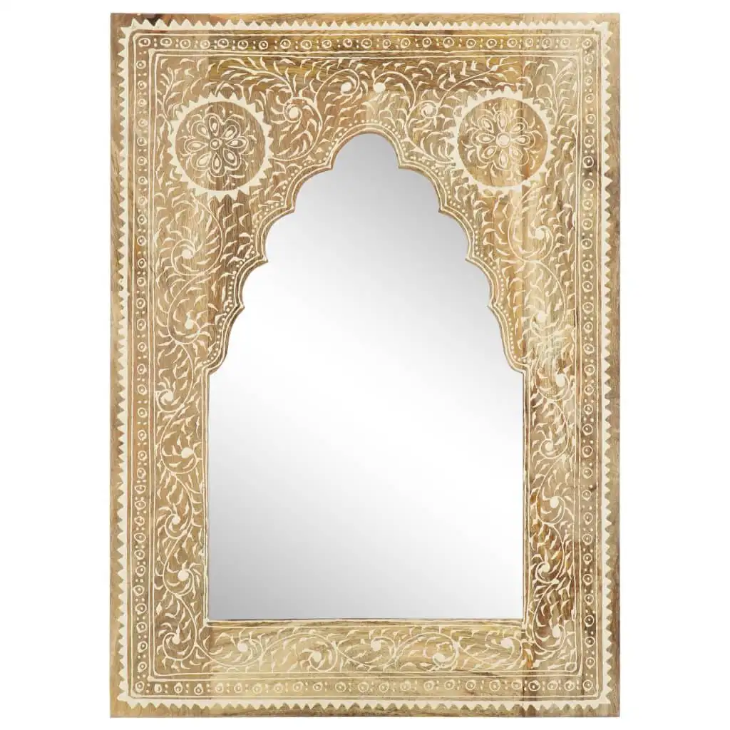 vidaXL Miroir mural en bois de manguier massif 40x55 cm, miroir décoratif en verre laqué poli peint à la main