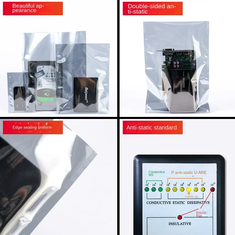 Imagem -02 - Bolsa do Esd do Tamanho Grande com Parte Superior Transparente Aberto Anti Estático Que Protege o Pacote para Acessórios Eletrônicos do Armazenamento Malotes do Usb