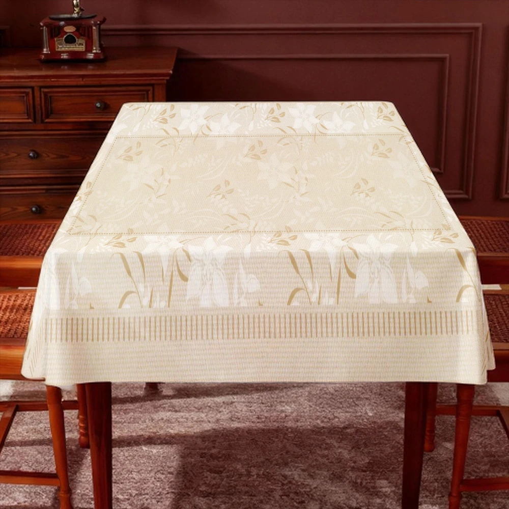 VIKAMA Neutral Vintage Framed Nature Art Tablecloth, Waterproof Floral Beast Minimalist Cover