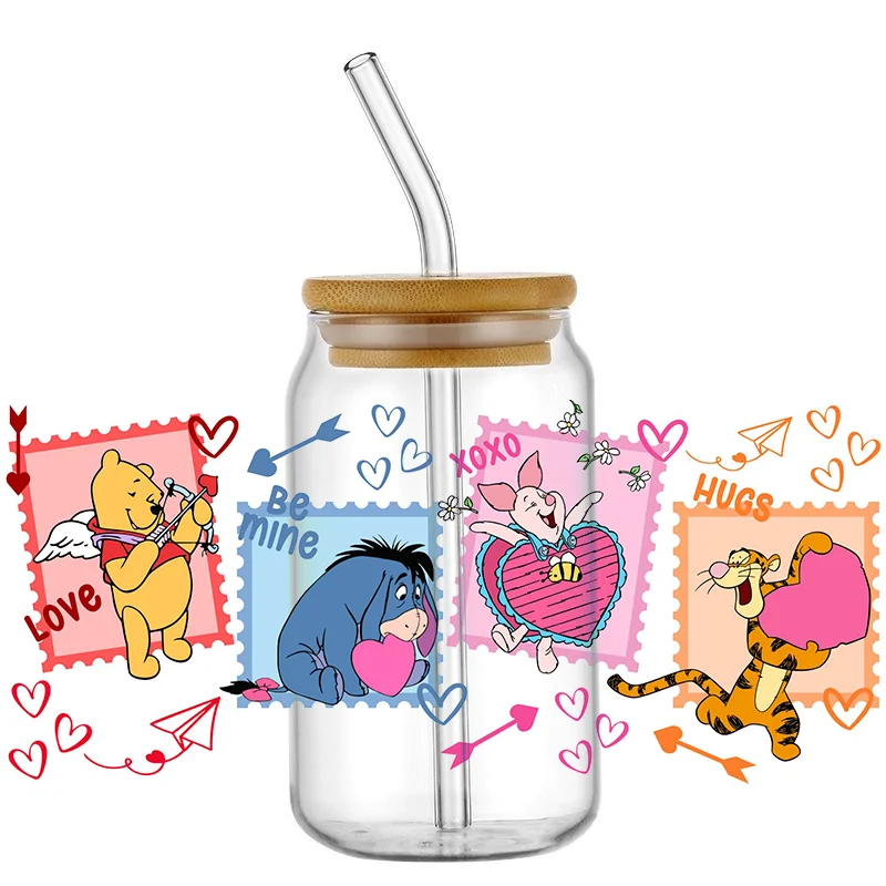 Miniso New 3D UV DTF Wraps Cute Bear and Friends Sticker DIY For 16oz Glass Cup Waterproof Wrap Transfers Decals For Coffee Cup