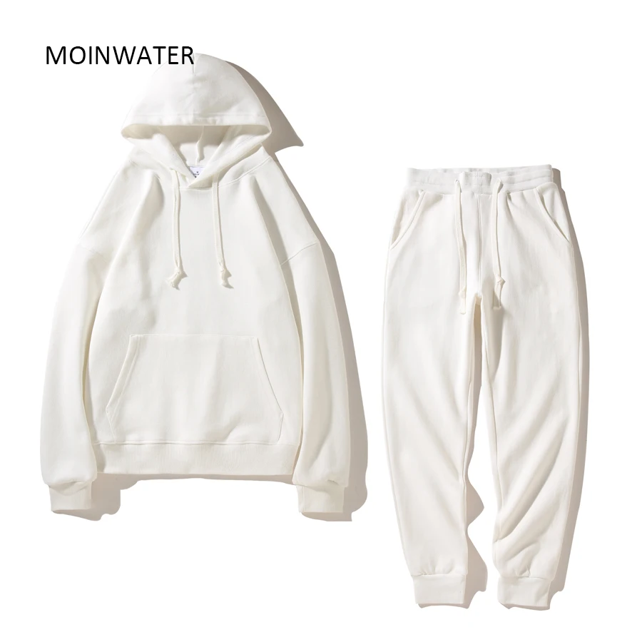 MOINWATER New 2022 Women White Sporty Sets Female Casual Grey Hoodies Pants Lady Pink Solid Tops Suits for Autumn Spring MH2201