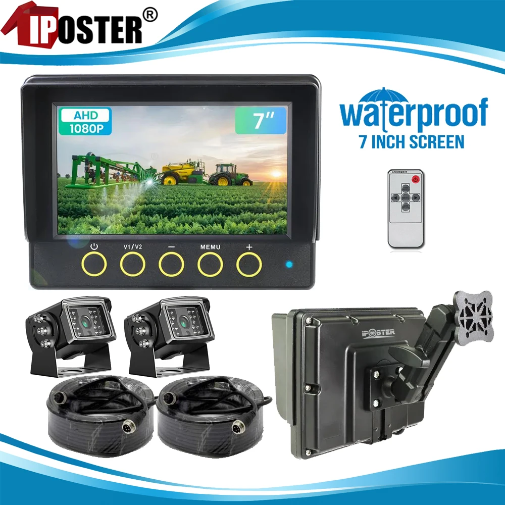 

iPoster Waterproof IP68 Car 7 Inch Monitor 2 Channel IPS Screen Support AHD 1080P For Forklift Pickup Vehicle Truck RV Van Boat
