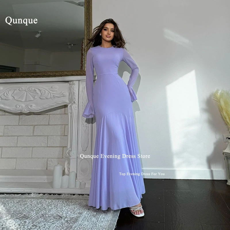 Qunque Long Sleeves Prom Dresses High Neck Mermaid Formal Women Evening Gowns Corset Back Light Purple Customized Party Dresses