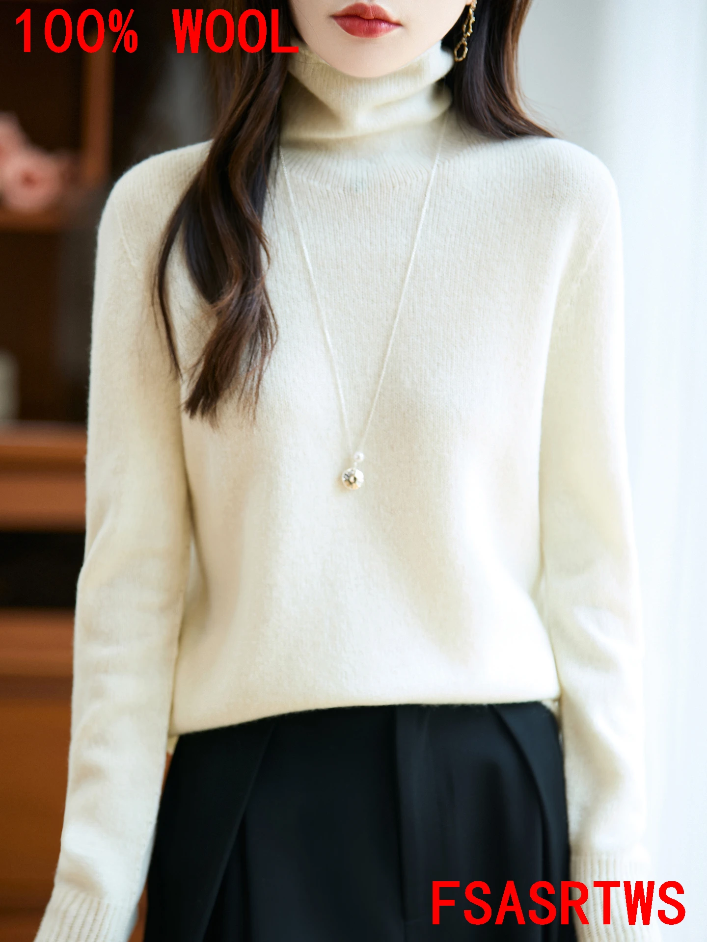

Autumn Winter100% Australian Wool Sweater High Neck Long Sleeve Pullover Women's ClothingCashmere thickened Warm Sweater Leisure
