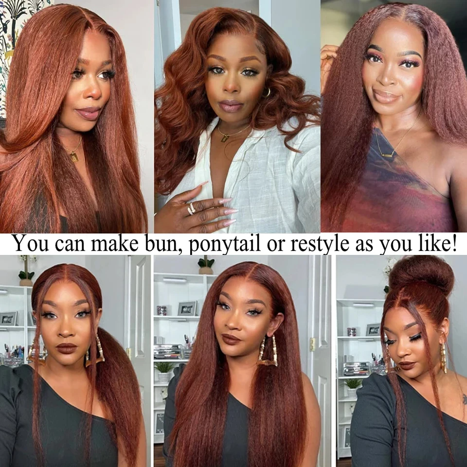 البني المحمر غريب مستقيم 13x4 قبل قطع الدانتيل الجبهة الباروكات الشعر البشري وضع وانتعاش شعر مستعار للمبتدئين ياكي البرازيلي قطعها مسبقا #5